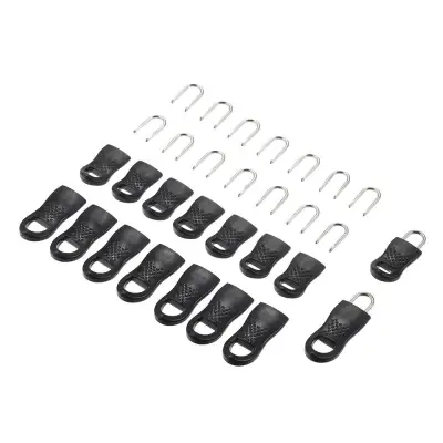 16 Pieces Replacement Zipper Tags Zip Fixer for Clothes Bags Black