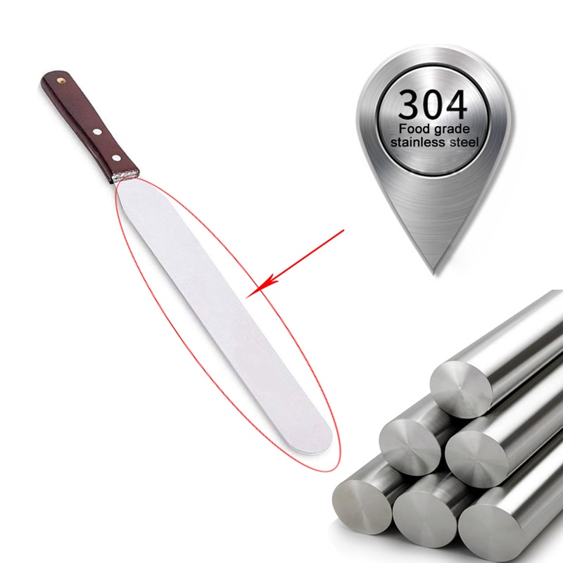 【♘COD Free Cas♘】 luoqin Bánh ngọt bằng gỗ thìa với móc thép không gỉ bù đắp spatulas bánh đóng băng/Frosting thìa bánh nướng dụng cụ trang trí C008