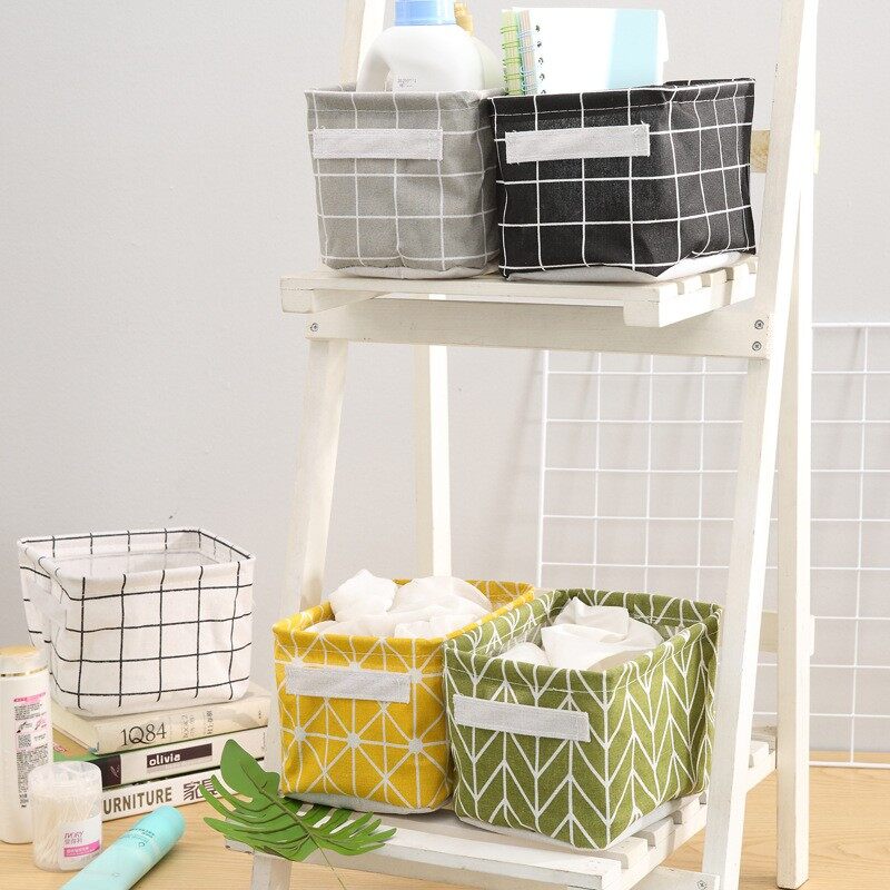 Foldable Storage Box Dormitory Sundries Storage Box Household Cotton Linen Fabric Desktop Storage Basket Cosmetic Organizer