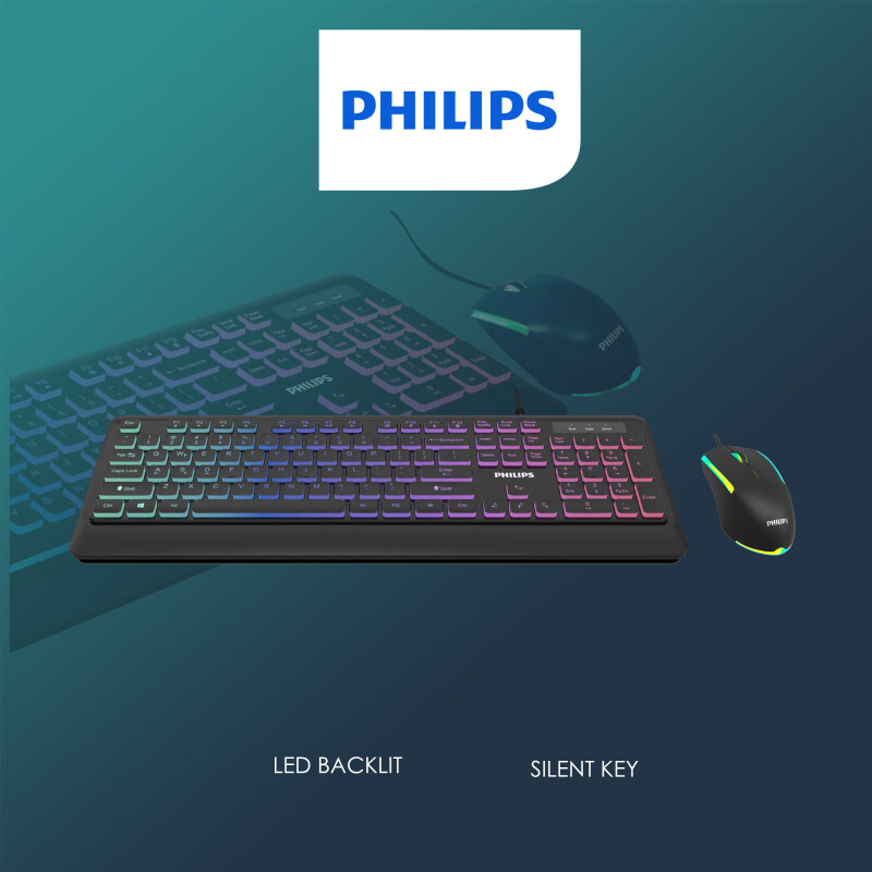 PHILIPS Momentum Series Elegant LED Full-Size Silent USB Keyboard and RGB Light FX Gaming 3-Button Mouse Combo, Low-Profile, Lightweight, Spill- & Scratch-Resistant for Home & Office (Model- G294 / SPT8294) Malaysia