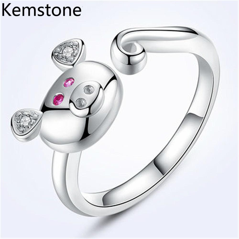 Kemstone Creative Women Animal Rings Copper Plated Platinum Silver Color Little Pig Open Style Rings