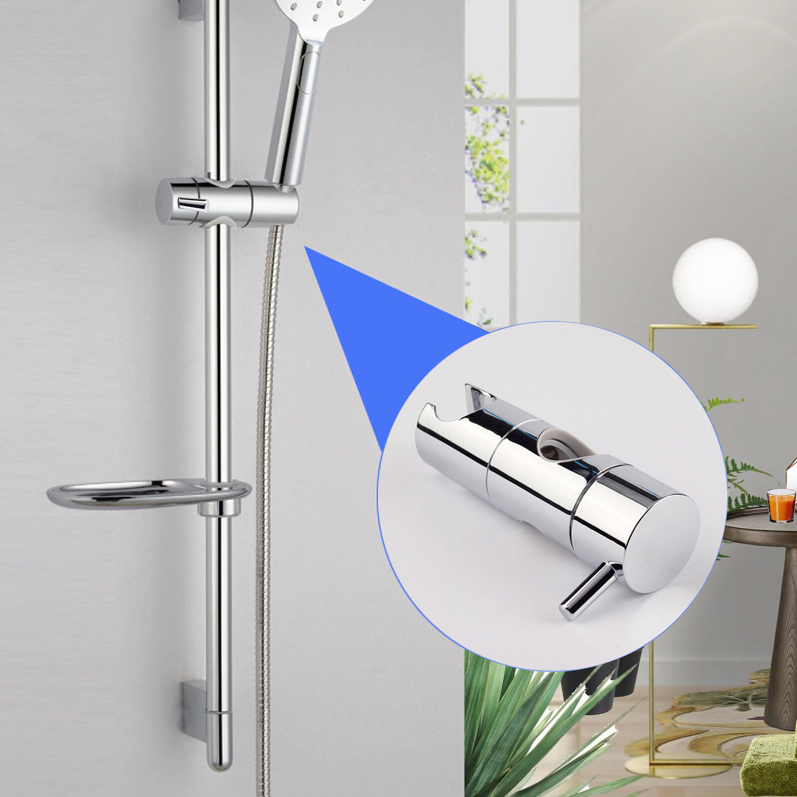Smart Sensor Adjustable Shower Head Holder For Slide Bar Rail Head Bracket Holder Handheld Shower Head Holder Bracket 360 Degree Rotation Sprayer Holder Polished Chrome