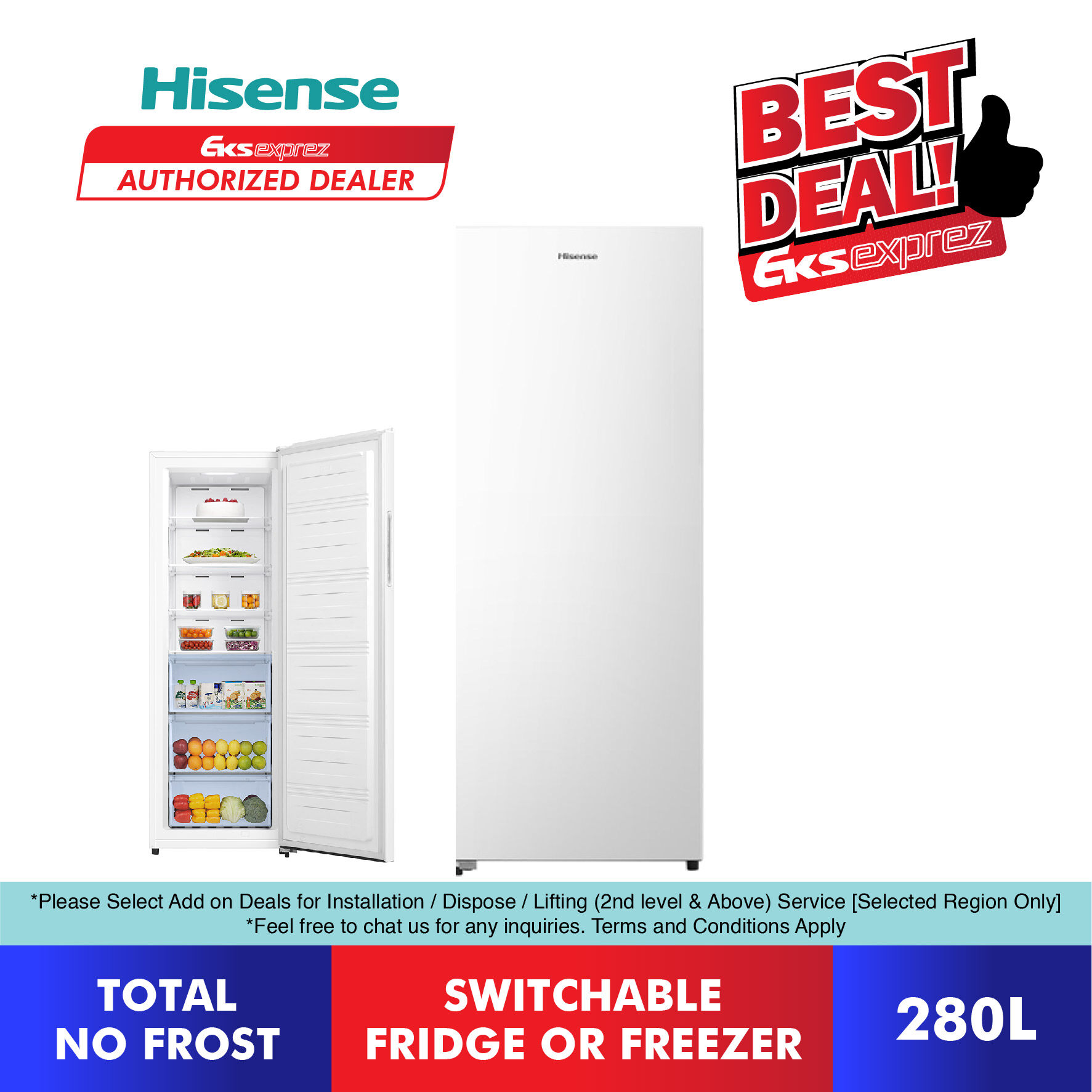 [FREE SHIPPING] Hisense Vertical Freezer (280L) FV280N4AWNP / No Frost