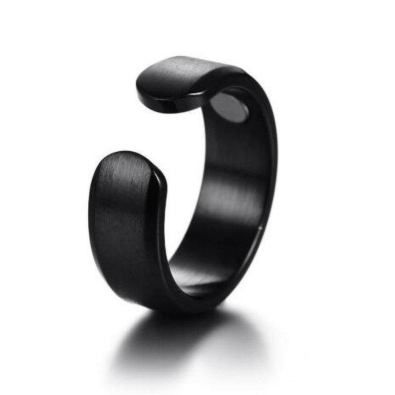 【ZNBY】Glossy Silver Magnetic Health Ring Magnet Open Ring - 1 Piece