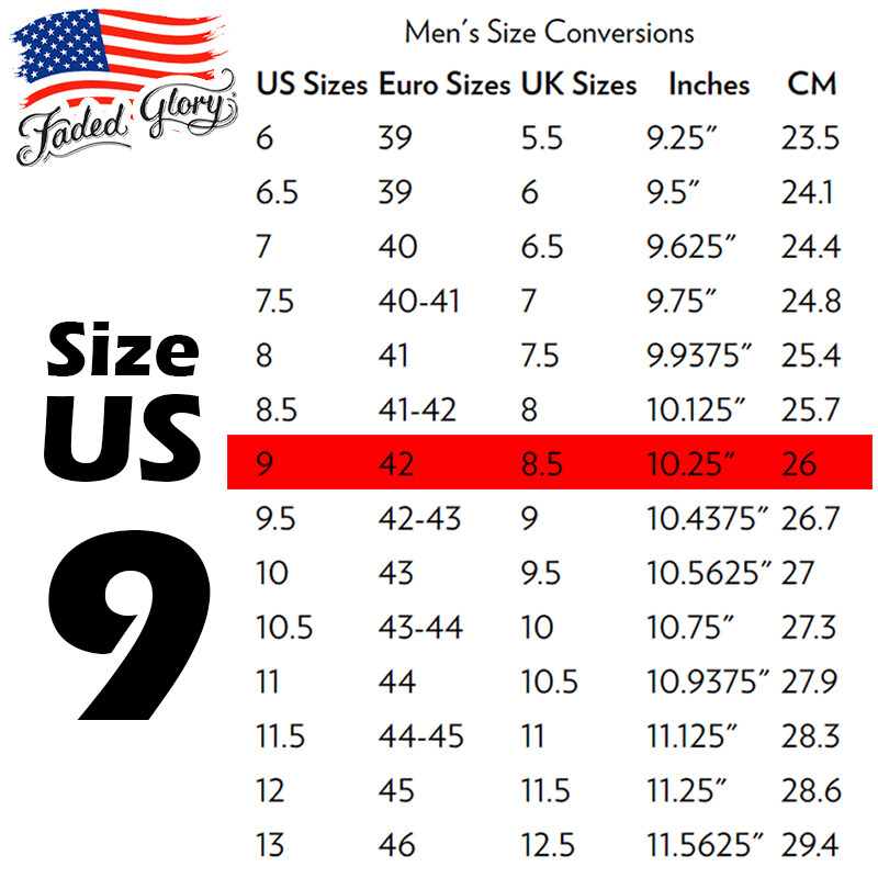 Faded glory shoe store size chart