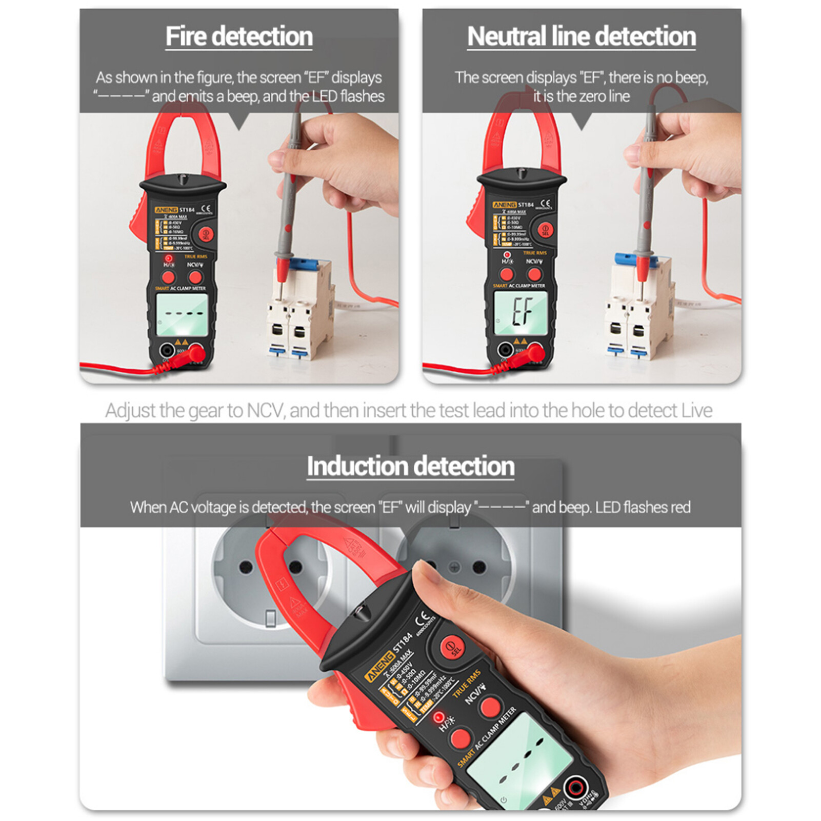 Farfi Đồng Hồ Vạn Năng Kẹp Kỹ Thuật Số ST184 Đồng Hồ Vạn Năng Kẹp Tự Động Chạy Bằng Pin Điện Áp Dòng Điện Xoay Chiều/DC Có Độ Chính Xác Cao Cho Gia Đình Đồng Hồ Vạn Năng Kẹp Kỹ Thuật Số