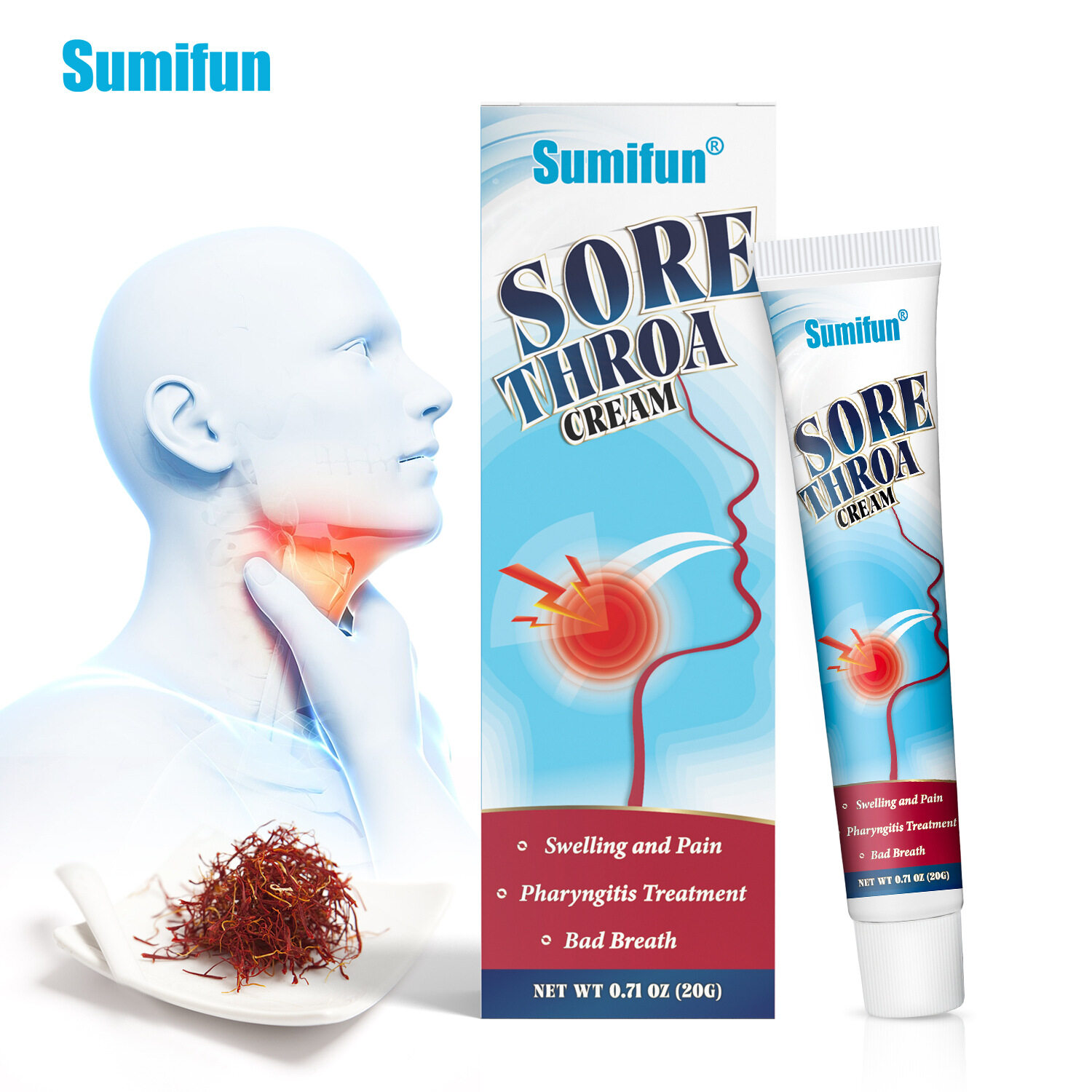 Sumifun 20g Sore Throat Cream for Relieve Minor Red,Dry, Sore Throat ...