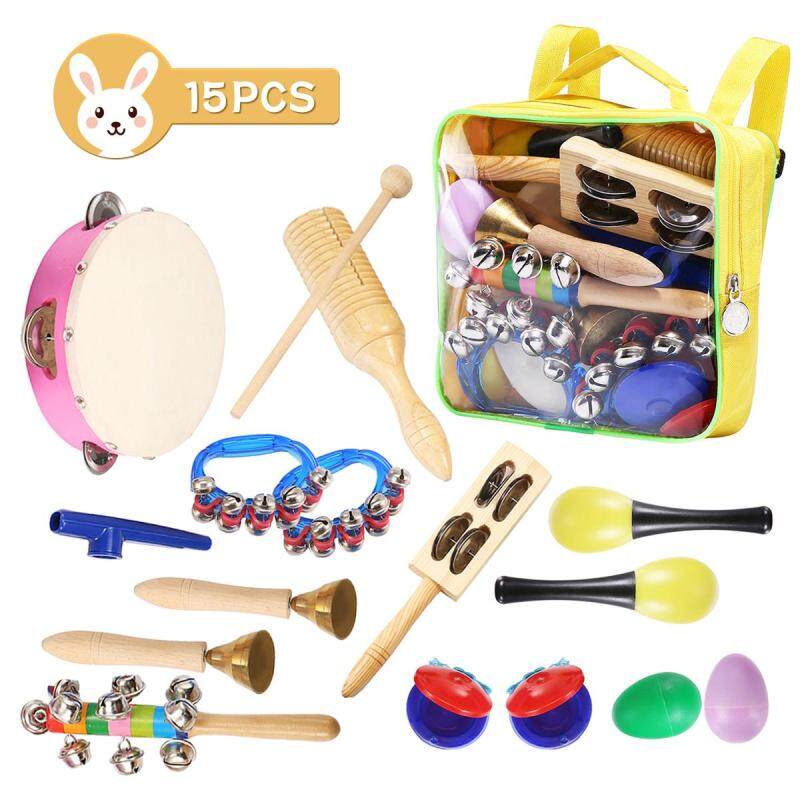 【Free Shipping】15pcs Con Bộ Gõ Nhựa & Gỗ & Kim Loại Màu Vàng; Xanh Nhạc Cụ Bộ (Hồng Chặn) và Ba Lô Gợi Lên Tất Cả Sự Nhiệt Tình Của Trẻ Em