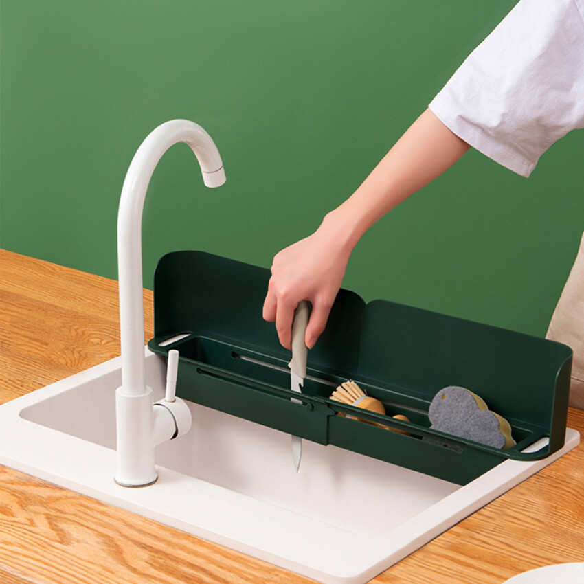 Multi-Function Sink Flip Shelf Anti-Splash Retractable Storage Drain Basket Kitchen Sink Sink Shelf