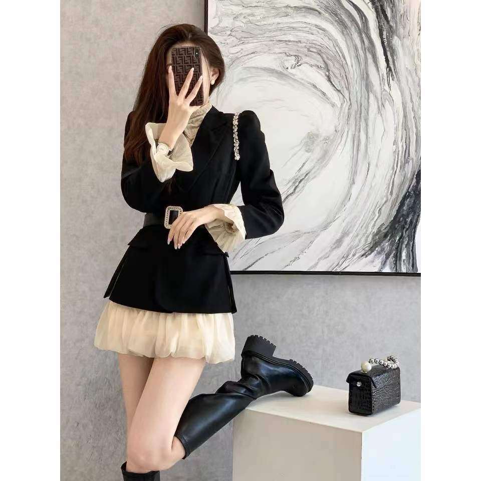Small Fragrance Fashionable Autumn New Niche Slit Suit Dress Casual Solid Color Female Blazer