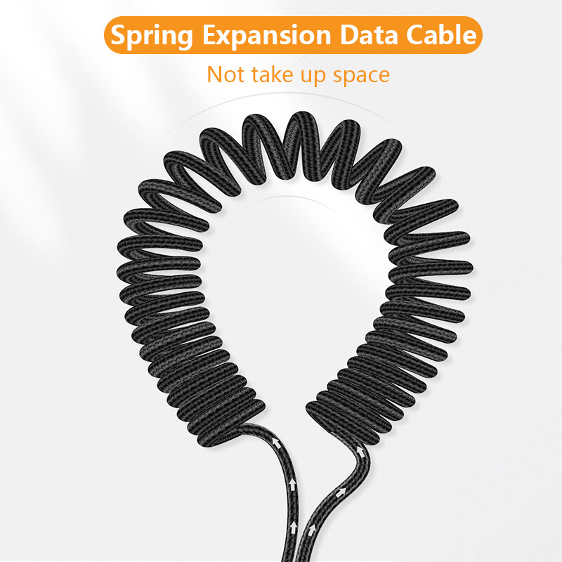 VAORLO 5A Spring Stretch Charge Cable 1.5M Fast Charging Retractable Cables Micro Type-C Lighting Phone Data Cable USB Charger Cord