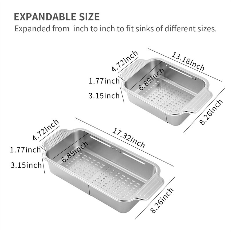 SXH 304 Stainless Steel Kitchen Sink Drain Basket Retractable Drain Rack Vegetable Basin Chopsticks Dish Tray Storage Rack
