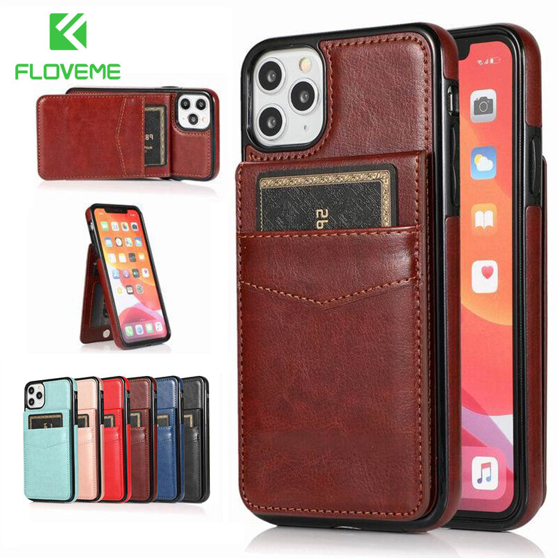 FLOVEME For 15ProMax Wallet Leather Phone Case Solid color Card Slots Flip Stand Leather Phone Holder Back Cover Case For Apple15 Pro Max 14 Plus 13 12 11