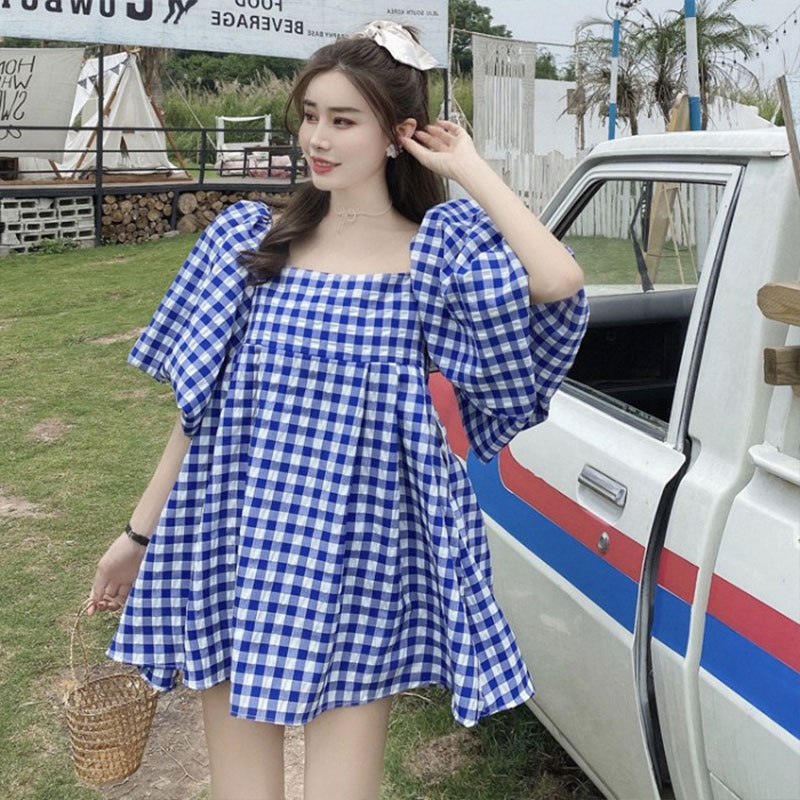 Guima dress Plaid a wrist puff shape wide and