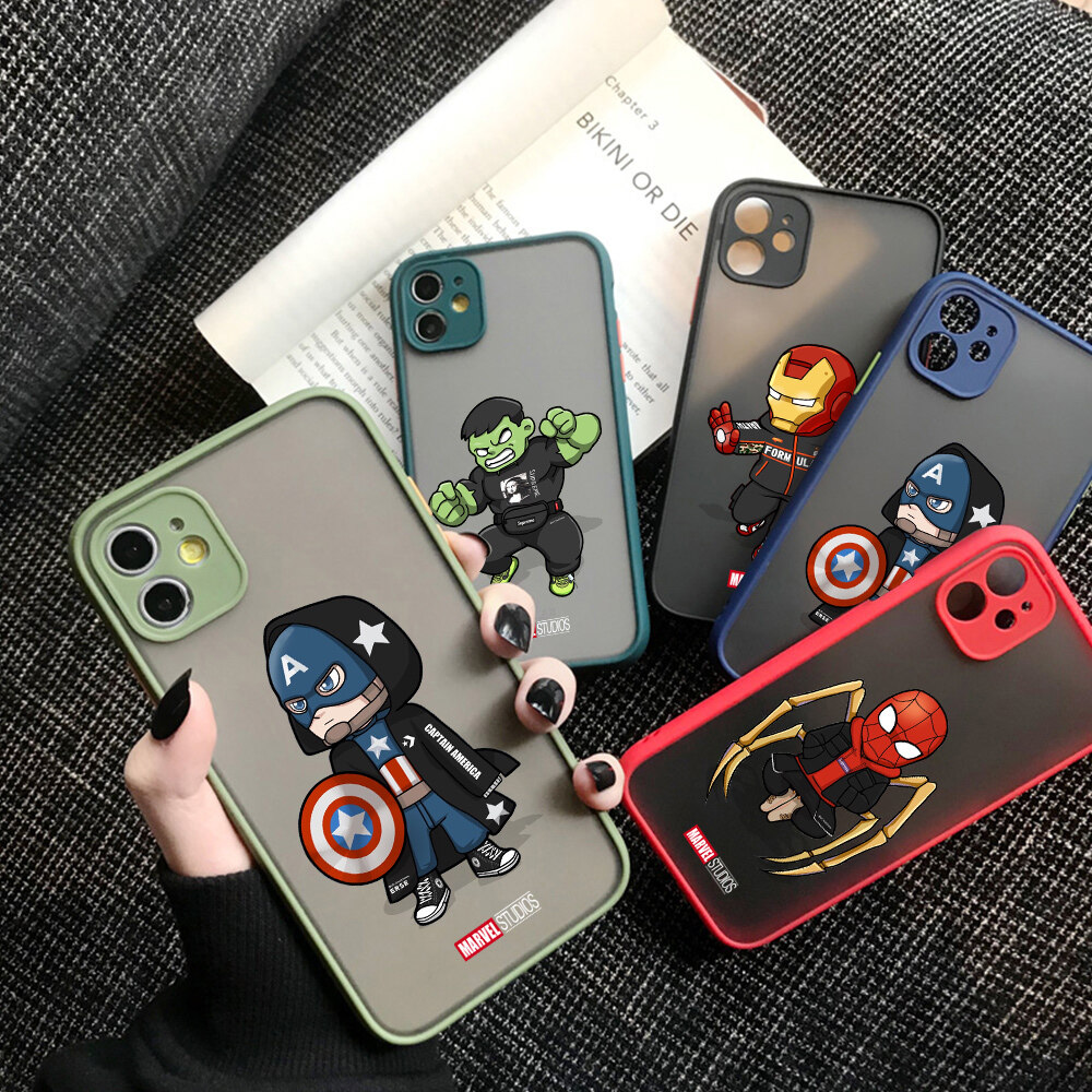 Ốp Honinga Dành Cho Xiaomi Redmi Note 9S Note 9 Pro Ốp Lưng Người Nhện Người Sắt Hoạt Hình Đội Trưởng Người Mỹ Hulk Ốp Điện Thoại Trong Suốt Mờ Ốp Lưng Ốp Cứng Anime Cho Bé Trai Bé Gái Cho Nam