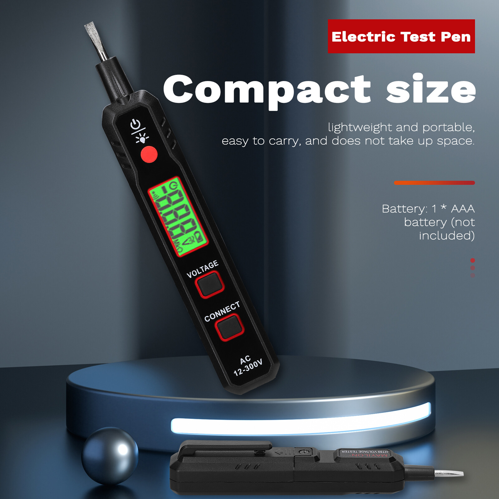 Smart Sensor LCD Display Electric Test Pen AC12-300V Voltage Tester Live/Zero Wire Detector Cable Breakpoint Finder with Flashlight and Sound Light Alarm Function