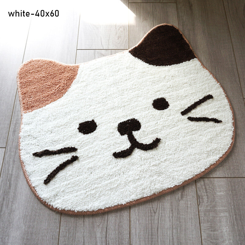 Cute cartoon cat face shape floor mat soft absorbent floor mat Japanese style cat head machine washable mat bathroom