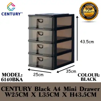 Century 6140bka Black 4 Tier A4 Mini Drawer Document Storage
