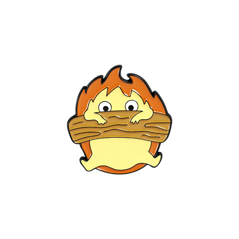 Cute Calcifer Wood Badge Howl's Moving Castle Pin Brooch