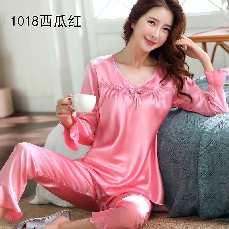 Nơi bán Đồ Ngủ Nữ Nhiều Màu Baju Tidur◐bộ Đồ Ngủ Nữ Mùa Xuân Và Mùa Thu Tay Áo Dài Nữ Mùa Hè Gợi Cảm Giả Lụa Ho
