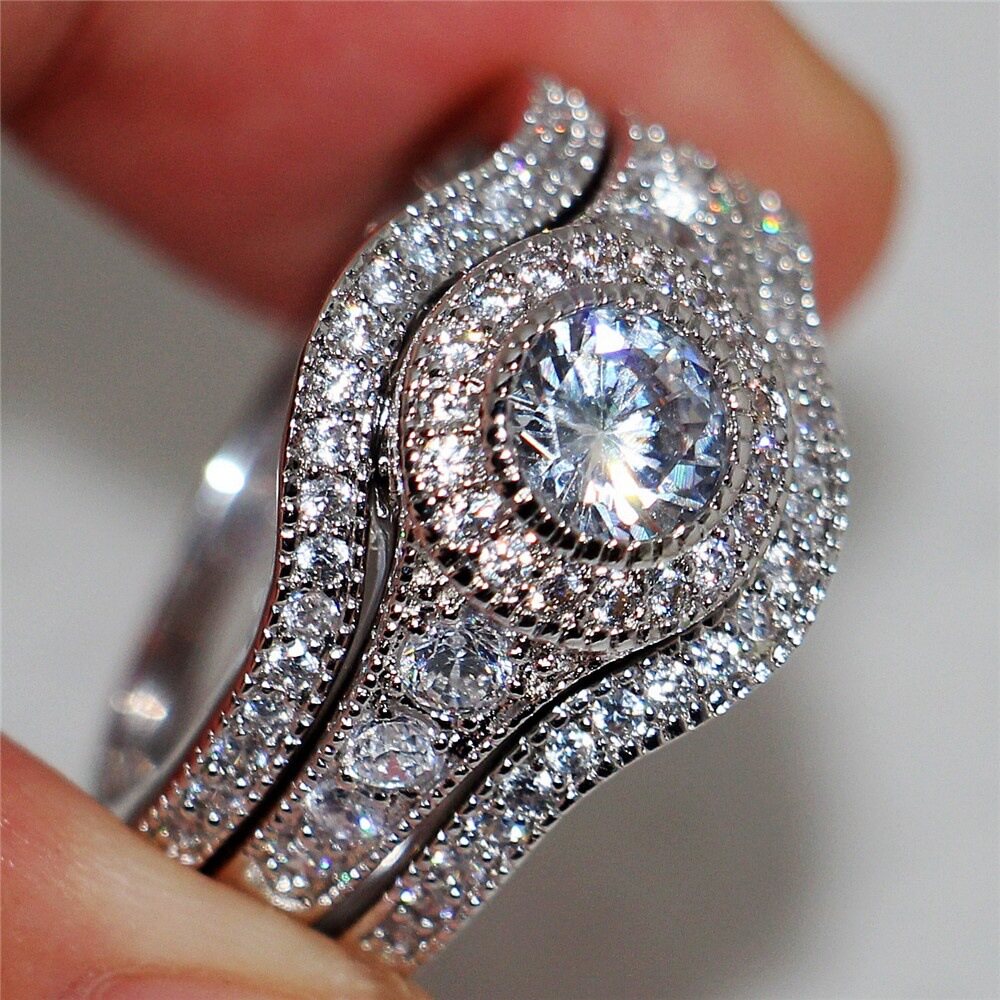 925 Sterling Silver Three-Piece Set Combined Ring Set European and American Ladies Couple Ring Ring Set