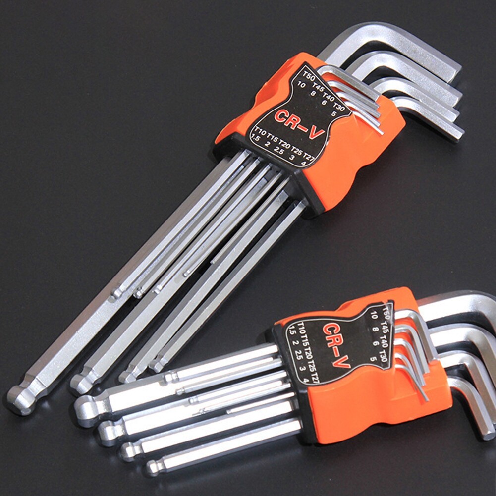 9Pcs/Set Double End L Shape Screwdriver Hex Allen Wrench Ball Head Spanner Tools