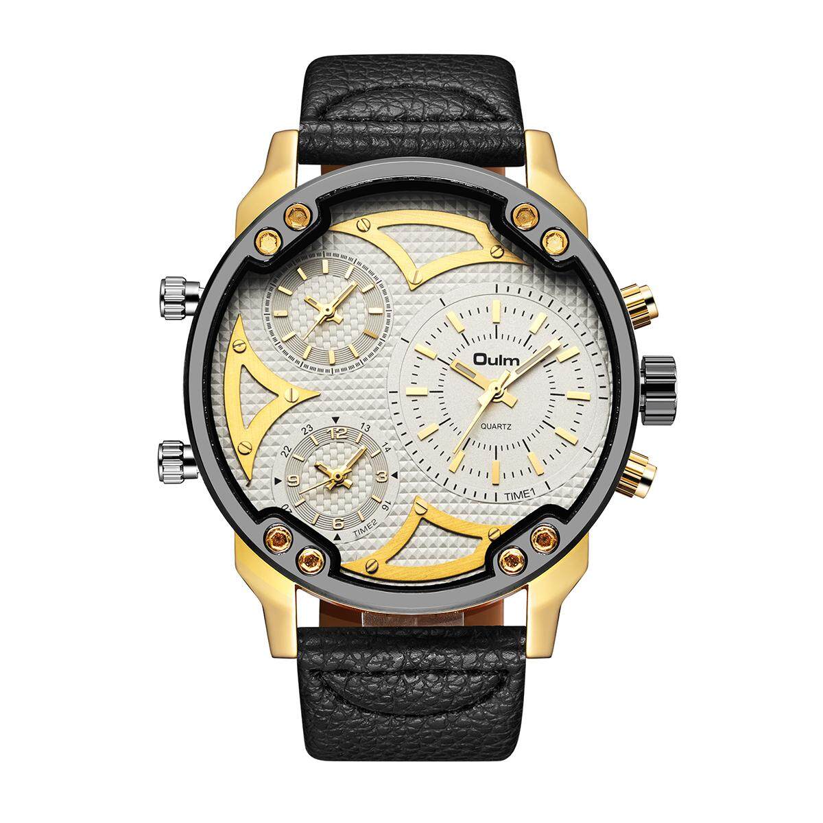 Whatsko Oulm 56 Mm Muka Arloji Besar Pria's Watch Tentara Militer Kuarsa Jam Olahraga Tali Ikat Baja Anti Karat Jam Tangan untuk Pria HP3548