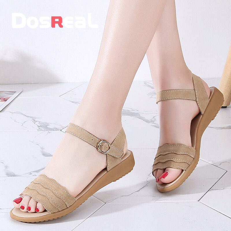 DOSREAL Flat Sandals Women Shoes Open Toe Buckle Soft Sole Summer Sandals Korean Casual Women's Black Beach Sandals On Sale