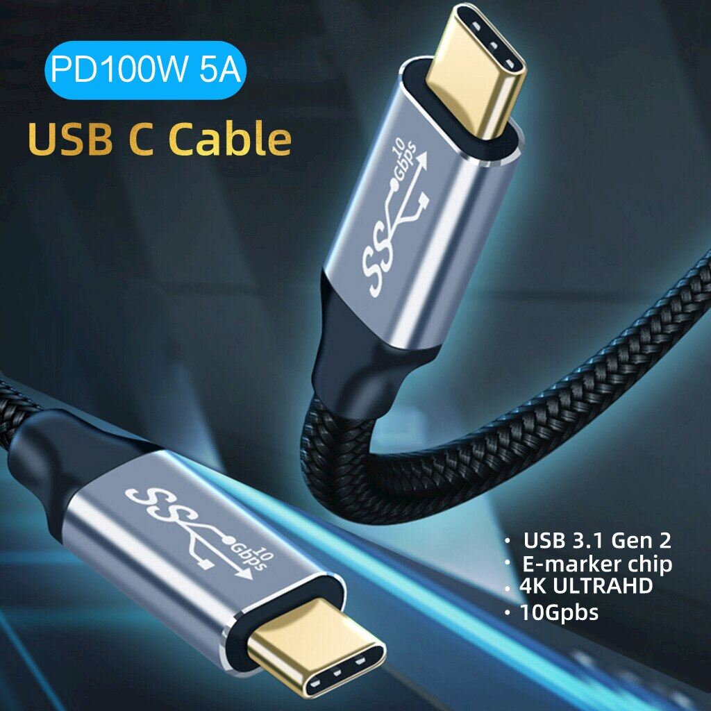 100W 5A PD USB-C Cable USB 3.1 Gen2 10Gbps Thunderbolt 3 Cable for Ma-cB-o-o-k Air P-ro Ninten-do SAM-SUNG PPS 4K
