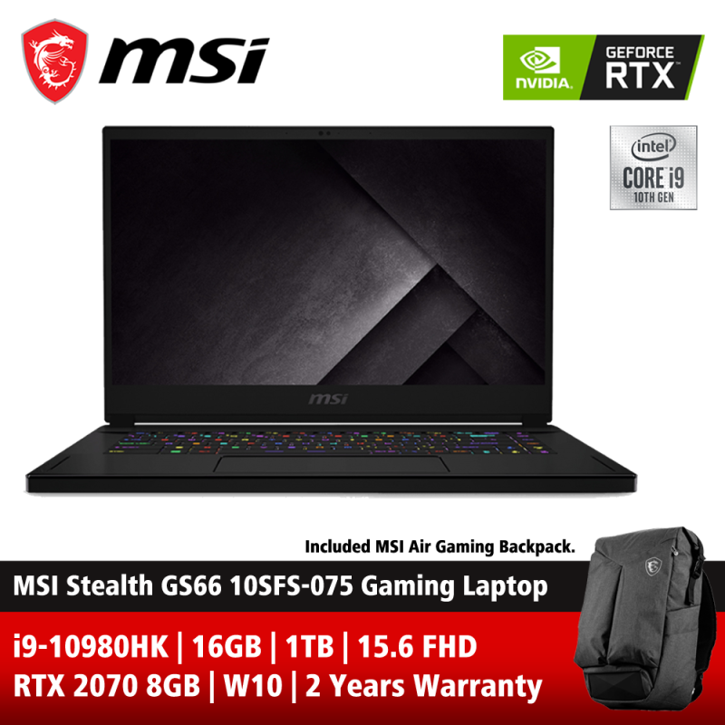 MSI Stealth GS66 10SFS-075 15.6 FHD 300Hz IPS Gaming Laptop ( i9-10980HK, 16GB, 1TB SSD, RTX2070 8GB Super Max-Q, W10 ) Malaysia