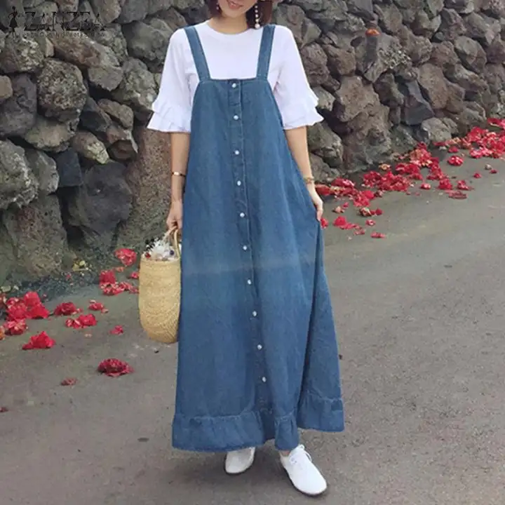 dark blue dungaree dress