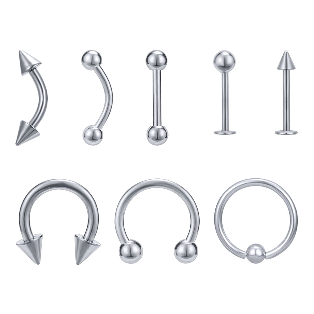 8 Pcs/lot 16G BCR Stainless Steel Body Piercing Jewelry Set Black Gold Silver Nose Rings Horseshoe Hoops Lip Labret Studs Bead Spike Eyebrow Rings Stud Earrings Helix Tragus Rook Daith Piercings