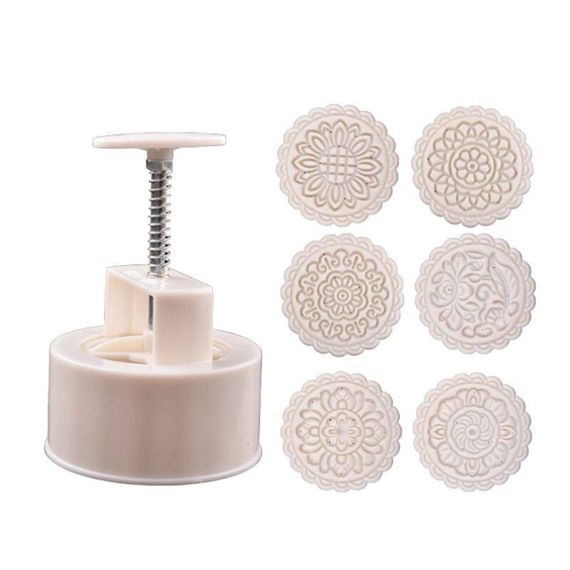 [Hot Sale] 250g Mooncake Mold with 6pcs Round Flower Stamps Hand Press Moon Cake Pastry Mould DIY Bakeware