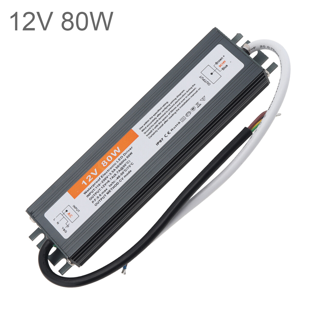 Waterproof LED Driver 12V 80W LED Power Supply Adapter Low Voltage Transformer for Outdoor LED Lights