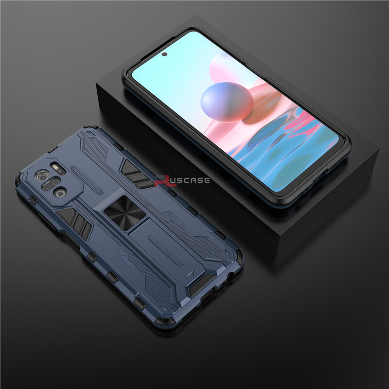 PlusCase for Xiaomi Redmi Note 10 10S Case Shockproof Kickstand Armor Camera Lens Protector Hard Back Cover