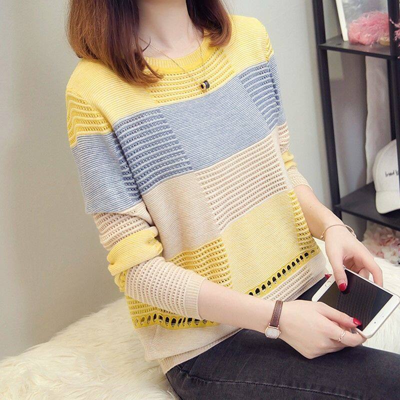 Knitwear Women's Loose Thin Spring and Autumn  Short Sweater Hollow Bottoming Shirt Top