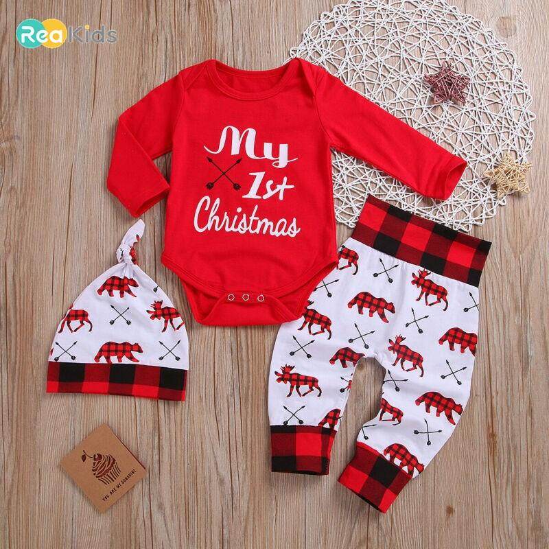 Xmas Style Unisex Baby Girl Long Sleeve Outfit Set