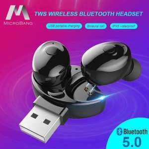 MicroBang หูฟังแบบสอดหู หูฟังออกกำลังกาย บลูทูธไร้สายพร้อมไมโครโฟน Wireless Earphone Bluetooth 5.0 Mini Sport Earbuds In Ear Headphones Stereo Noise Cancellation Headsets with Built-in Mic