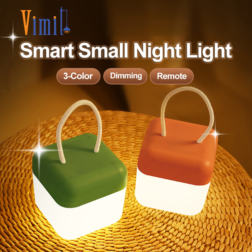 Vimite Smart Remote Control Small Night Light 3-Color Soft Light Flicker Dimming Illumination Plastic LED Bedside Lamp With Handle Rope Bedroom Light