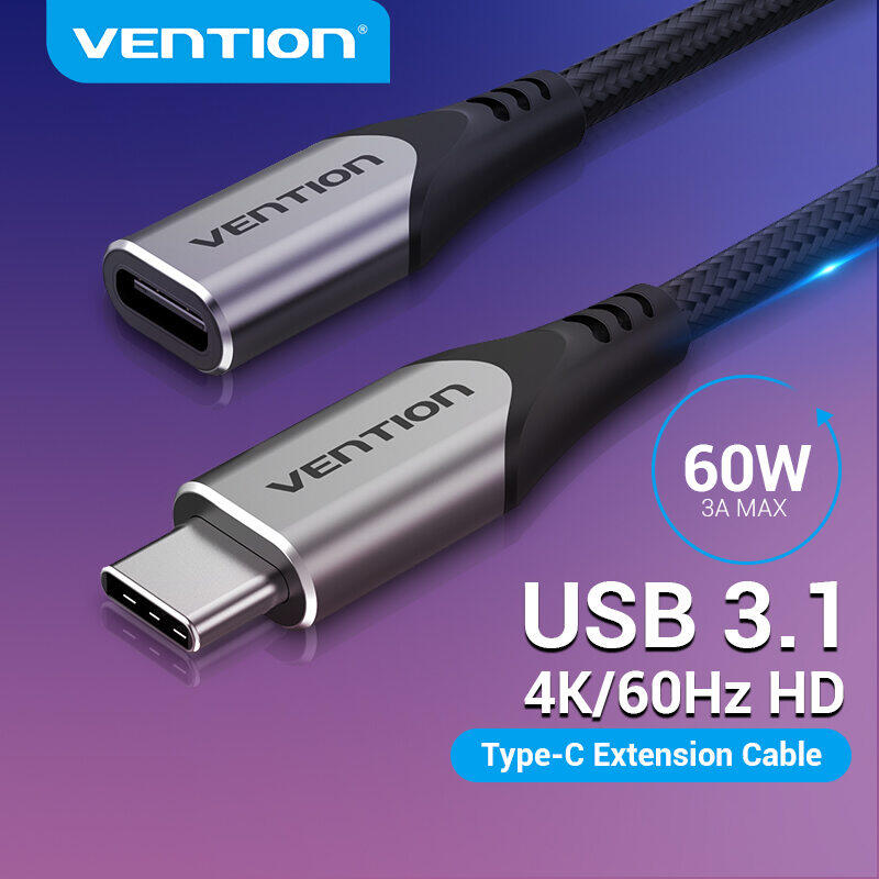 Vention USB 3.2 Gen2 Loại C Cáp nối 10gbps truyền dữ liệu 4K 60Hz 5A 100W PD sạc điện thoại iPhone nhanh Huawei Samsung Xiaomi máy tính bảng máy tính xách tay MacBook chuyển đổi USB C Nam để C dây dây kéo dài đầu cái