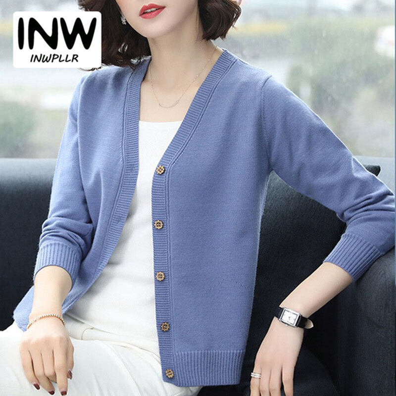 INWPLLR Autumn Wear Cardigan Women's Fashion Knitted Cardigan Female Korean Style Long Sleeve Sweaters Cardigans Ladies