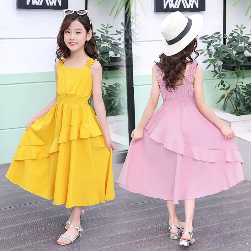 FORHER FORHIM  Girl's Pink 6-10 baby Clothing beautiful dress Camisole Dress  girl Yellow summer Fashion Princess  Casual Free Shipping KE200038