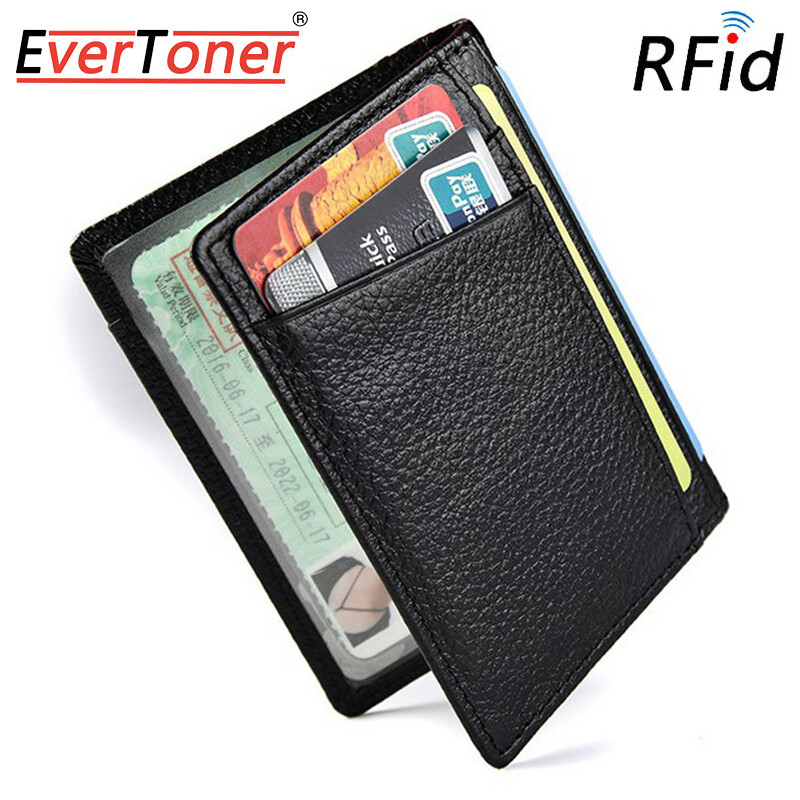 EverToner Fashion Slim Soft RFID Wallet Genuine Leather Credit Card Business Men Wallet Purse Card Holders Thin Small Card Bag Holder
