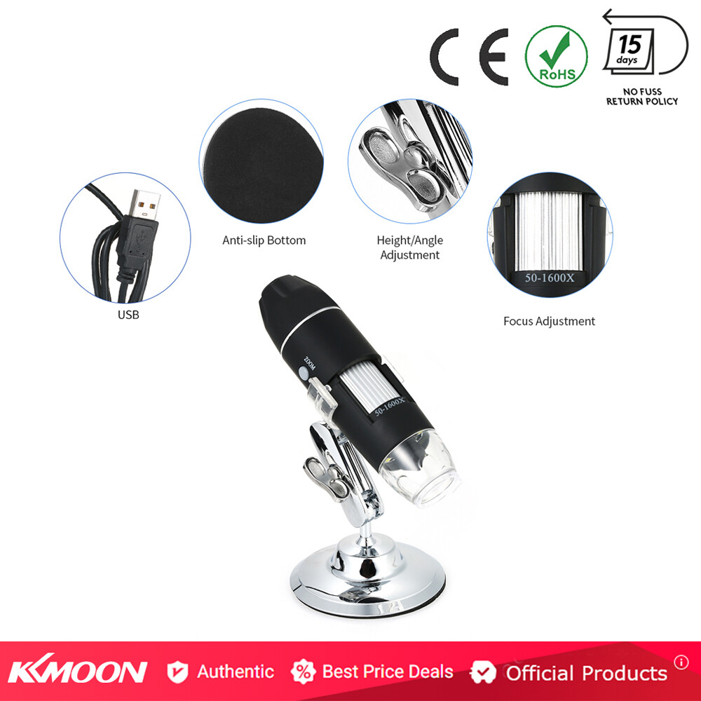 KKmoon 1600X Magnification USB Digital Microscope with OTG Function Endoscope 8-LED Light Magnifying Glass Magnifier with Stand