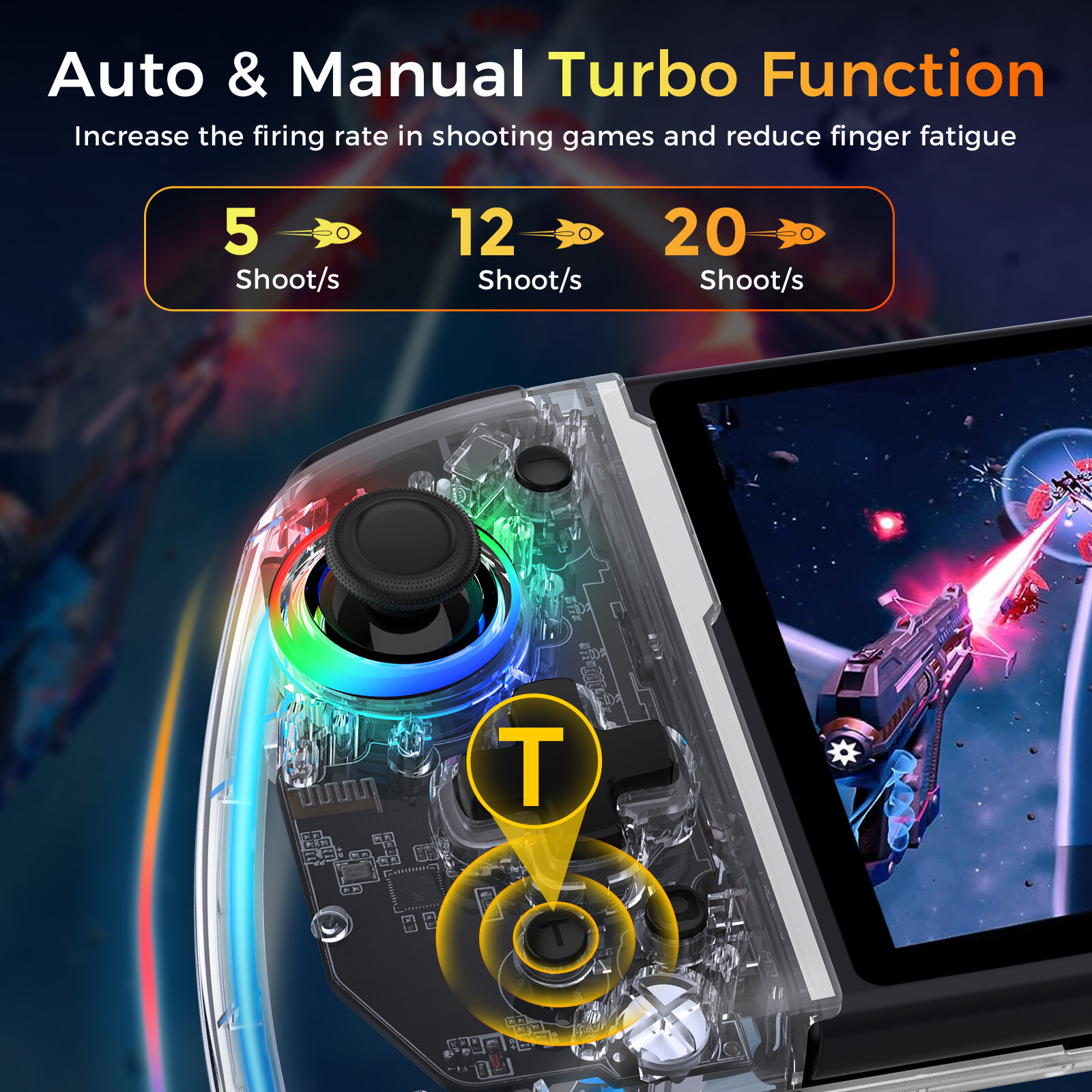 IINE Switch Handheld Controller One-Piece Joypad Controller with Hall Effect Joystick, RGB Light/Motion Control for Nintendo Switch/OLED