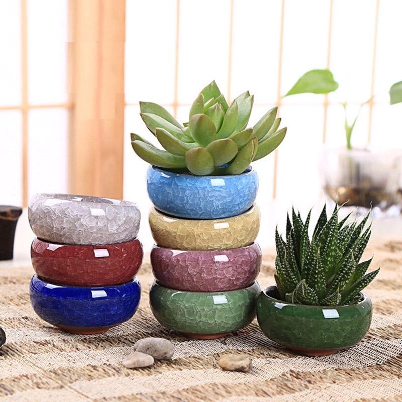 YESPERY Ice-Crack Glaze Flower Ceramics Succulent Plant Mini Pot Garden Flowerpot Decor