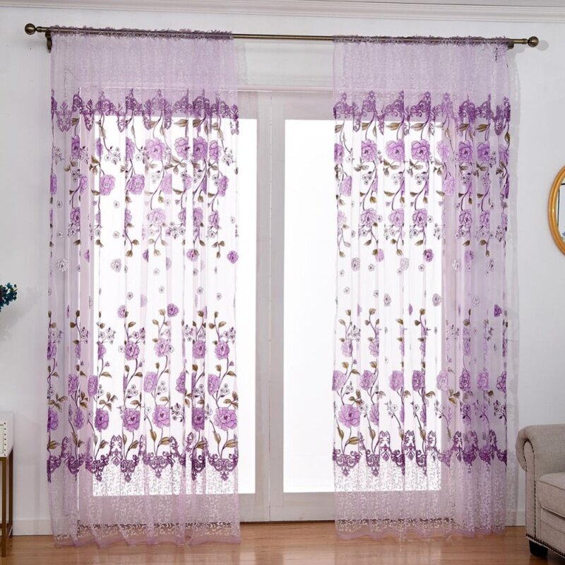 Rèm In Offset Hoa Mẫu Đơn Sợi Vải Tuyn Rèm Để Trang Trí Nhà Cửa Phòng