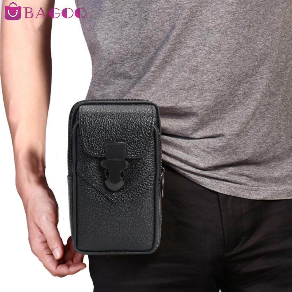 BAGOO Fashion Men Waist Bag PU Leather Money Purse Pure Color Zipper Phone Pocket