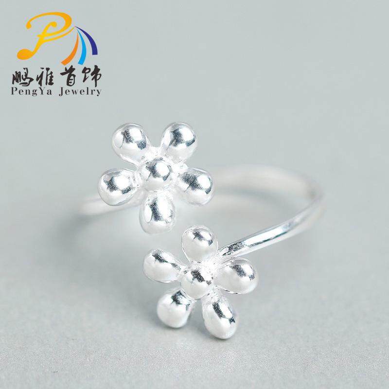 925 sterling perhiasan perak perhiasan kecil segar plum blossom cincin perak Korea fashion elegan perak manis