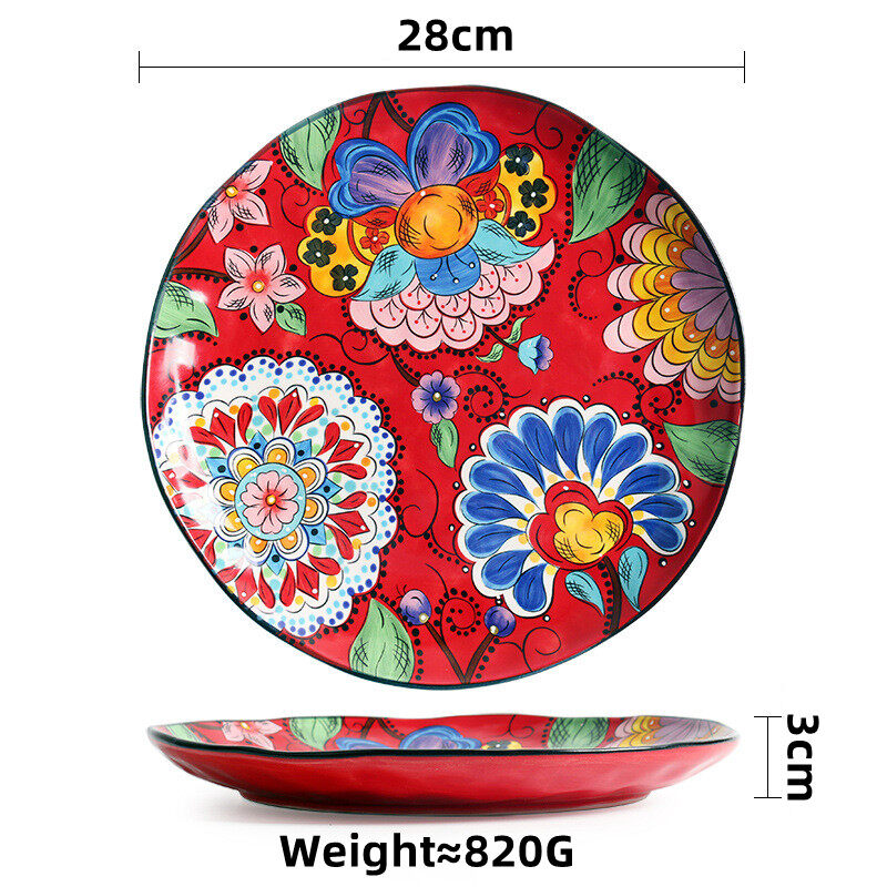OMK Natalia Red series Ceramic Dinner Plates 8.5 inch and 11 inch